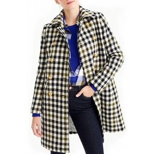 J. Crew Double Breasted Oxford Check Wool Pea Coat